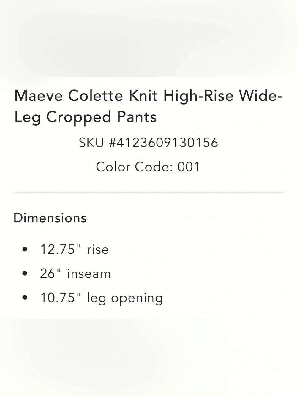 Maeve Colette Knit High-Rise Wide-Leg Cropped Pant in Black Onyx